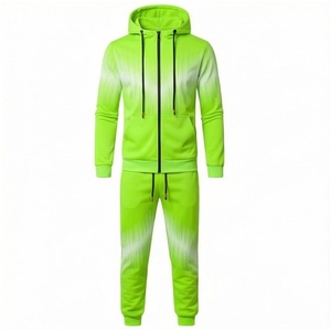 Conjunto Deportivo para Hombre, Degradado Verde, Manga Larga, con Capucha y Cierre Frontal, Transpirable, Informal, Corte Regular, para Primavera - Product Image 1