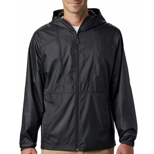 Men's <b>Black</b> Hooded Windproof Jacket Casual Spring Wear Polyester Outerwear Zipper Closure Regular Fit - Product Image 1