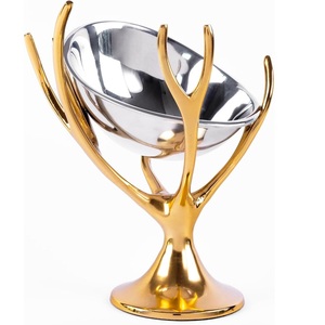 Traditional Organic <b>Twig</b> Gold Leaf Design Metal Serving Bowl Polished Finish Glam Style for Food Serving Gifting Use - Product Image 4