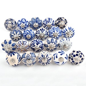 Handmade Round Purple and <b>White</b> Leafy Pattern Ceramic <b>Knobs</b> Wardrobe Dresser Drawers Kitchen <b>Door</b> Handle for Home - Product Image 2
