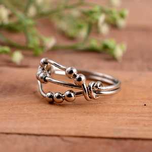 Unisex 925 Sterling <b>Silver</b> Anxiety <b>Spinner</b> <b>Ring</b> with Movable Ball Beads Minimalist Design Everyday Wear - Product Image 3
