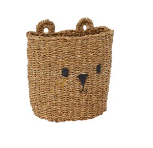 Handwoven Water Hyacinth Wall Hanging <b>Bear</b> Basket <b>Cute</b> Animal Toy Storage Pocket Organizer for Nursery Decor - Product Image 1