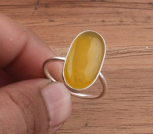 Wholesale Women's Yellow <b>Jade</b> Bezel Setting Sterling Silver 925 Classic Party Engagement Wedding Gemstone <b>Ring</b> Band - Product Image 1
