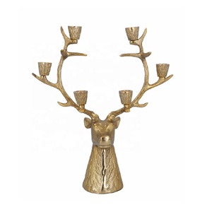Vente flash, candélabre en aluminium en forme de cerf, fait à la main, doré, décoratif, porte-bougie, décoration de Noël, accessoire de décoration de la maison - Product Image 1