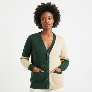 Suéter de Punto Acrílico Cosh International Sisterhood Sorority, Color Verde Ejército y Beige en Contraste, para Invierno - Product Image 1