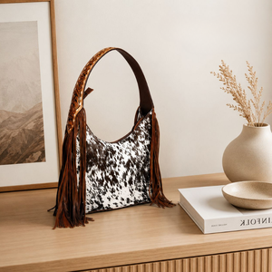 Western Hair On Cowhide Fringe Shoulder Bag Genuine <b>Leather</b> <b>Tooled</b> Strap Handcrafted Hobo Purse Boho Fashion Handbag for Women - Product Image 2