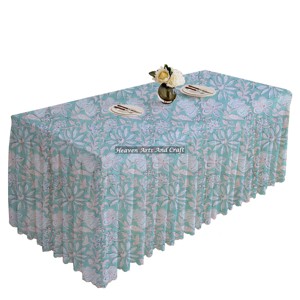 New Rectangle Hand Block Printed Pure Cotton Pleated Tablecloth Indian Farmhouse Wedding Decorative <b>Linen</b> Handmade <b>Table</b> Cover - Product Image 4