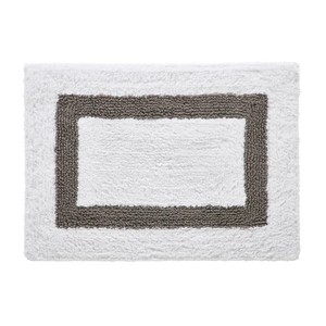 Modern Geometric Cotton <b>Bath</b> <b>Mats</b> Set of 3 Rectangle <b>Non</b>-<b>Slip</b> Machine Washable Tufted Ivory with Gray Border - Product Image 5