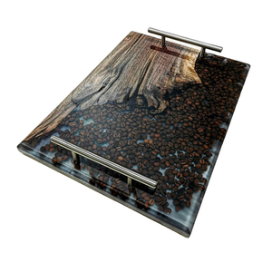 Plateau de service rectangulaire en bois Grain Aura avec poignées en laiton, design minimaliste en bois massif, plateau de service durable - Product Image 6
