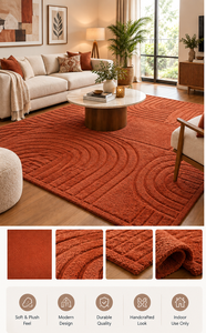 Tapis d'intérieur en laine tuftée à la main, géométrique moderne, en terre cuite, antidérapant, adapté aux animaux domestiques, à poils moyens, texturé, pour salon, chambre, style bohème - Product Image 2