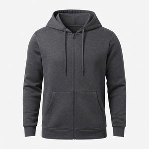 Sudadera con Capucha para Hombre, Tallas Grandes, 100% Algodón, Cierre Completo, Color Sólido, Logotipo Bordado en 3D, Transpirable, Ropa Deportiva Informal - Product Image 5