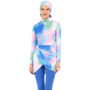 Professional Muslim Women Modest <b>Islamic</b> High Cut <b>Print</b> Front Logo Long Sleeve Burkini Set for Beach - Product Image 2