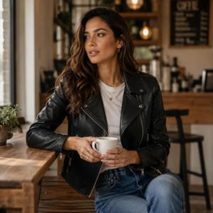 Veste de moto en cuir PU noir pour femme, style motard tendance - Product Image 2
