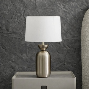 Zenith Capsule Metal Table <b>Lamp</b> with White Linen Drum Shade Brushed Nickel Finish Soft Ambient Lighting for Home Decor - Product Image 5