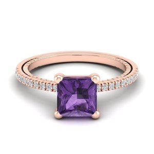 REYES Classic Design Amethyst Gemstone with Diamonds Ring in 14K Solid White Gold GRA Certified Fine Jewelry For Women - Product Image 5