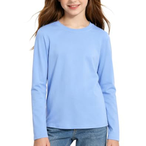 Servicio OEM Camiseta blanca de manga larga para niñas, de algodón tejido, para uso diario escolar, cuello redondo, para adolescentes de 5 a 14 años - Product Image 5