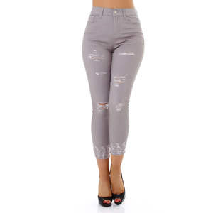 กางเกงยีนส์เอวสูงทรงตรงขากว้างแบบขาดๆ สไตล์ลำลองแฟชั่นสำหรับผู้หญิง สีน้ำเงิน - Product Image 5