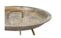 Table basse ronde en bois moderne avec pieds en métal doré, mobilier de salon contemporain, design artisanal