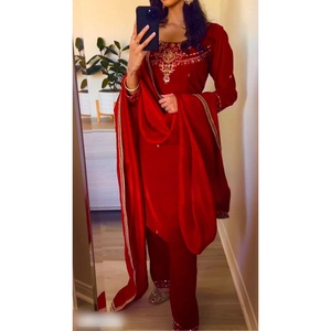 DESIGNER <b>VELVET</b> SEQUENCE WORK <b>TOP</b> BOTTOM WITH DUPATTA <b>RED</b> - Product Image 1