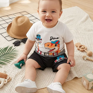 Combinaison en coton Premium Boys Dino Adventure, la combinaison parfaite entre confort et style ludique pour votre tout-petit - Product Image 1
