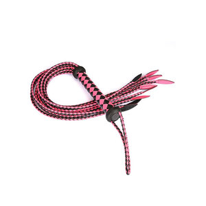 <b>Pink</b> Leather Whip With <b>Braided</b> Handle And Multi-Tail Design - Product Image 1
