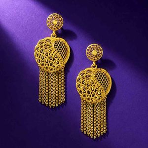 Pendientes Colgantes Chapados en Oro de 14K, 18K, 24K al por Mayor, Diseño Turco Árabe para Novias, Pendientes Colgantes de Moda para Bodas - Product Image 2