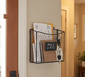Premium Modern Wall Mounted Metal Wire <b>Storage</b> <b>Basket</b> <b>Rectangle</b> For Neatening Multi Purpose Use Stylish Wall Accent - Product Image 4