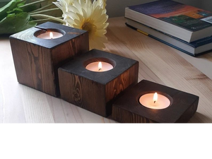 Ensemble de porte-bougies décoratifs en bois JUNJI, finition noyer foncé, design rustique, ensemble cadeau - Product Image 5