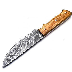 Cuchillo de Caza de Hoja Fija de Acero de Damasco Hecho a Mano Personalizado 2026, Cuchillo Forjado para Camping y Desollado con Mango de Madera - Product Image 2