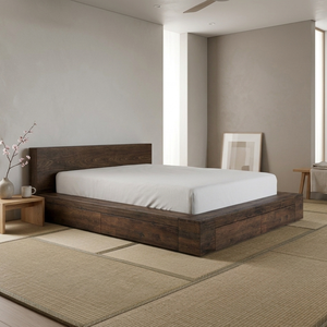 Linz Modern King <b>Platform</b> Soft <b>Bed</b> <b>Frame</b> Crafted From Solid Teak Wood with Spacious Built-in Drawers for a Warm Bedroom Feel - Product Image 1