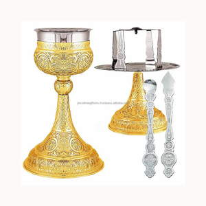 Ensemble de calices orthodoxes en métal, 5 pièces, en laiton et acier, finition polie, motif floral en relief, qualité supérieure, pour la consommation, Arbre de Jésus - Product Image 4