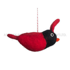 Art de pépinière en laine feutrée oiseau rouge marron couleur naturelle ornement de noël petit cadeau personnalisé en feutre oiseaux décor fait à la main - Product Image 3
