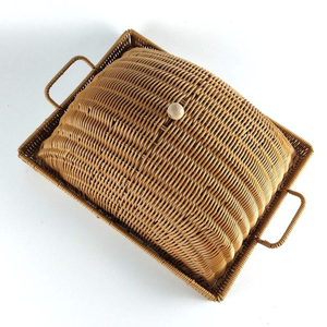 Cubierta de Comida de Ratán Artesanal con Bandeja, Cestas Decorativas de Almacenamiento para el Hogar - Product Image 4