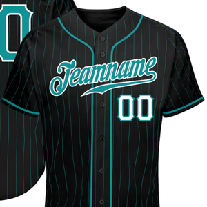 Men Black Aqua Pinstripe Teal White Baseball Jersey Button Front Team Shirt Performance <b>Athletic</b> Practice Game Uniform Wear - Product Image 2