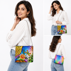 Bolso Bandolera Pintado a Mano para Mujer, Diseño Floral de Mariposas, Bolso Personalizado con Cierre de Cremallera, Forro de Poliéster, Ligero - Product Image 5