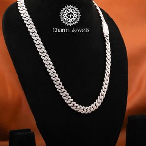 Charm_Jewells Men's Moissanite <b>Rope</b> <b>Chain</b> Necklace 925 Silver 14K Gold Plated Hip Hop Style Micro Insert Brilliant Cut IGI - Product Image 2
