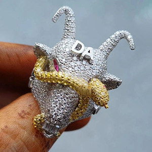 Anillo de Plata de Ley 925 con Calavera de Cabra y Cara de Animal, Totalmente Cubierto de Moissanita, Estilo Hip Hop Personalizado, Joyería de Compromiso para Hombre - Product Image 4