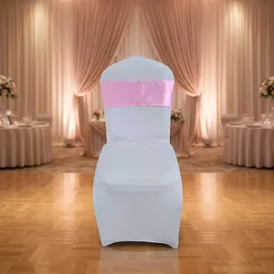 MKS INDIA Housse de chaise élégante en satin rose avec couvre-chaise en spandex blanc, amovible et durable pour la décoration de banquets de mariage - Product Image 2