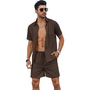 Ensemble short et chemise pour homme en coton, personnalisé, haute qualité, avec logo sur mesure, 2 pièces, vêtements d'été - Product Image 3