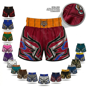 Shorts de Muay Thai pour hommes, design brodé personnalisé tendance, satin polyester, shorts de combat MMA, shorts d'entraînement de kickboxing - Product Image 1
