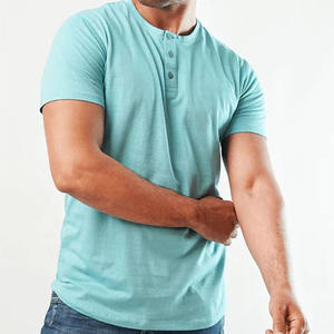 Camiseta de manga corta para hombre, color azul, tela de poliéster cómoda, cuello redondo con cierre de botones, camiseta informal clásica para hombre - Product Image 5