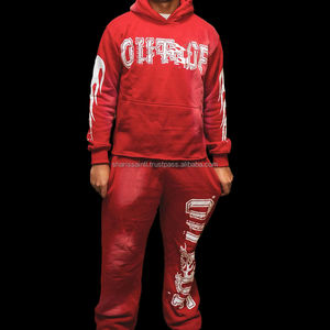 Parche bordado con apliques de letras personalizadas, apilados y pantalones acampanados jersey con capucha, chándal térmico para hombres - Product Image 5