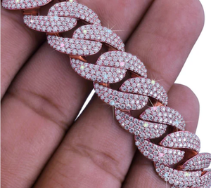 Chaîne cubaine plaquée or rose pour homme, style hip-hop, entièrement sertie de pierres, collier bling-bling, à porter au quotidien, chaîne en alliage de zinc - Product Image 4