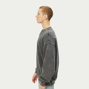 Wholesale 2026 Custom Vintage Winter Casual Solid 100% Cotton Heavyweight Crew Neck Eco-Friendly Breathable Acid <b>Wash</b> Men's - Product Image 3