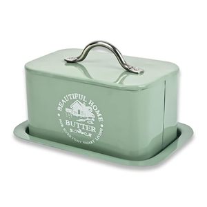 Boîte à beurre rectangulaire vintage vert sauge avec couvercle et poignée, boîte de rangement alimentaire en fer - Product Image 4