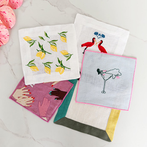 Serviette de cocktail monogramme, serviettes de cocktail, pour les mariages, couleur orange et marine, brodées, en lin pur, 100%, 6 "x 9", 20 pièces - Product Image 3