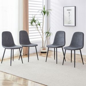 Set di 4 sedie da pranzo moderne in tessuto di lino grigio scuro, completamente assemblate con robusto schienale in metallo, facile montaggio - Product Image 2