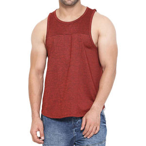 Camiseta sin Mangas para Hombre, Cuello Redondo, Tejida, Color Rojo Sólido, Estilo Casual - Product Image 1