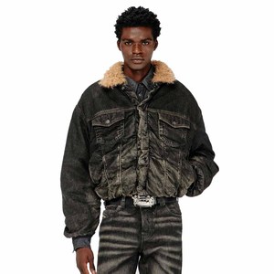 Chaqueta de Mezclilla Negra Vintage para Hombre, Abrigo Grueso de Invierno con Cuello de Piel Sintética Sherpa - Product Image 5