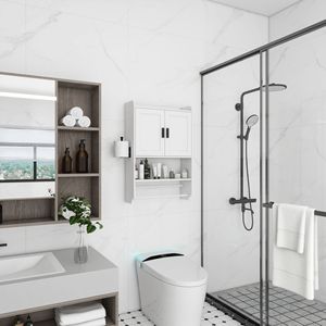 Armadietto da Bagno a Parete con Ripiani Regolabili e Ante, Mobile Contenitore per WC, Armadietto Portamedicinali, Soluzione di Arredo e Stoccaggio - Product Image 1
